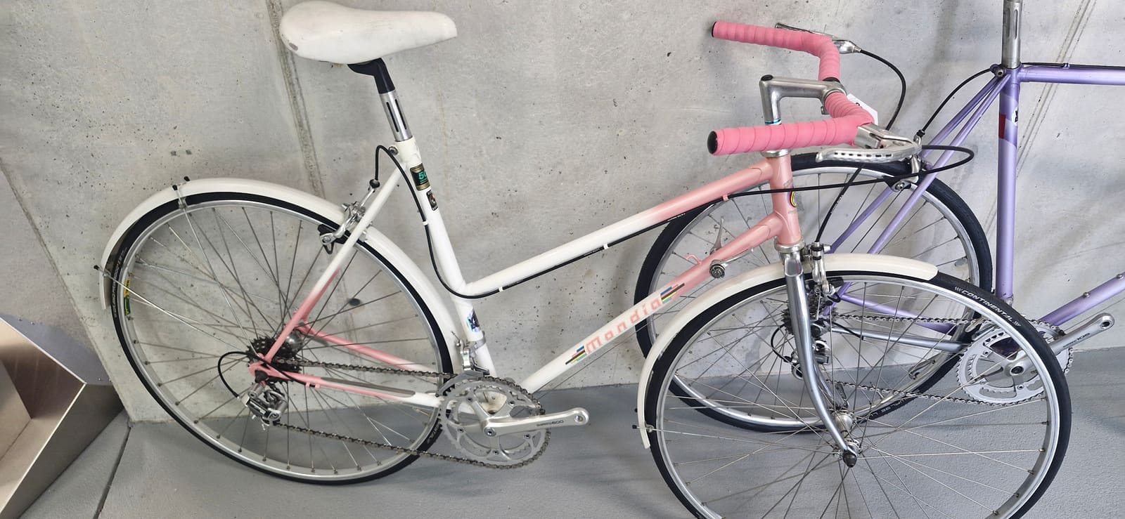 Zwei ältere Rennvelos, gepflegt und fahrbereit — genau die Art Velo, die sich meist noch lohnt zu reparieren